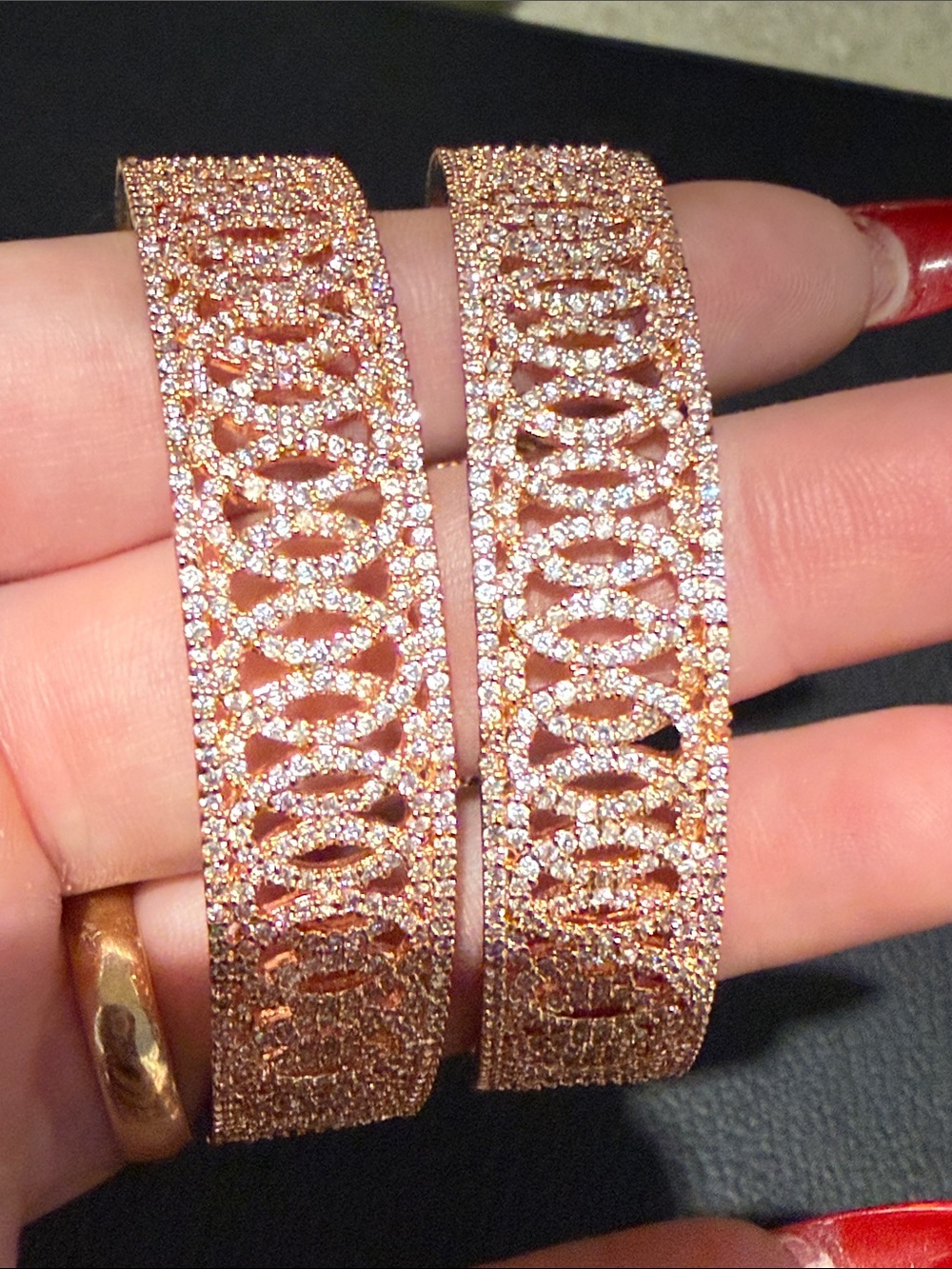 Rose Gold Crystal Openwork bangle set